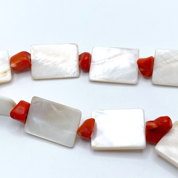 Chunky Dyed Bamboo Coral Mother of Pearl Shell Necklace Oversized Beads Orange - Picture 4 of 8